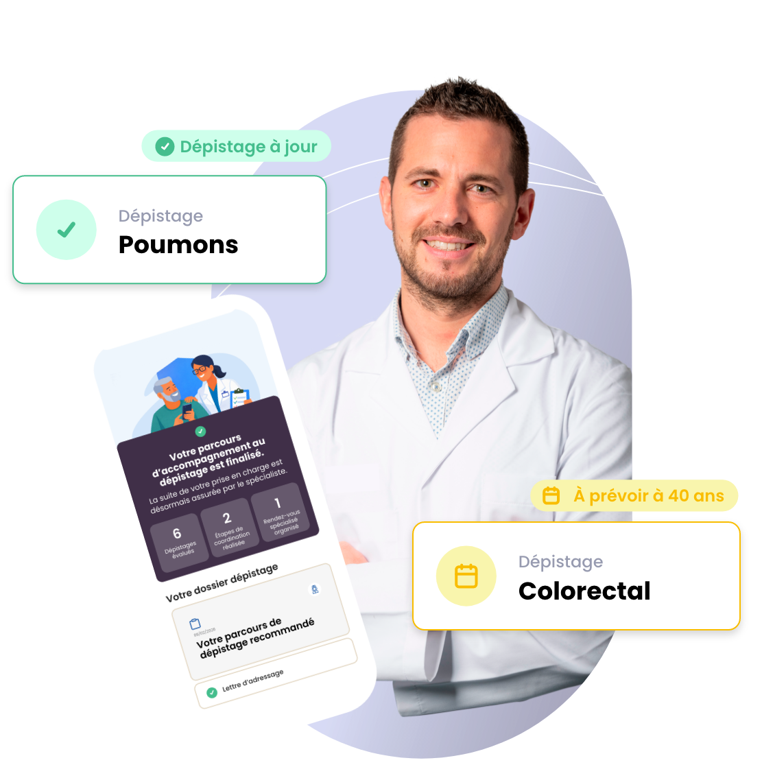 Médecin du programme Mon Bilan Cancer et aperçu du parcours de dépistage dans l'application